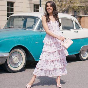 Pink Floral Tiered Dress